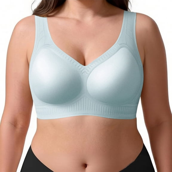 FUNUONY Jelly Wireless Bra Seamless Push Up Full Coverage Supportive Sport T-Shirt Bra,V Neck No Underwire Comfortable Bralettes,Wide Straps Supportive Bra for Everyday Soft Stretch Bra for Women