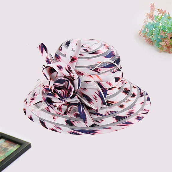 FUNUONY Kentucky Organza Derby Hats for Women Church Tea Fascinator Wide Brim Sun Hat for Ladies Cocktail Tea Party Hat Flower Church Wedding Bridal Straw Caps Wedding Bridal Flower Church Hat Spring