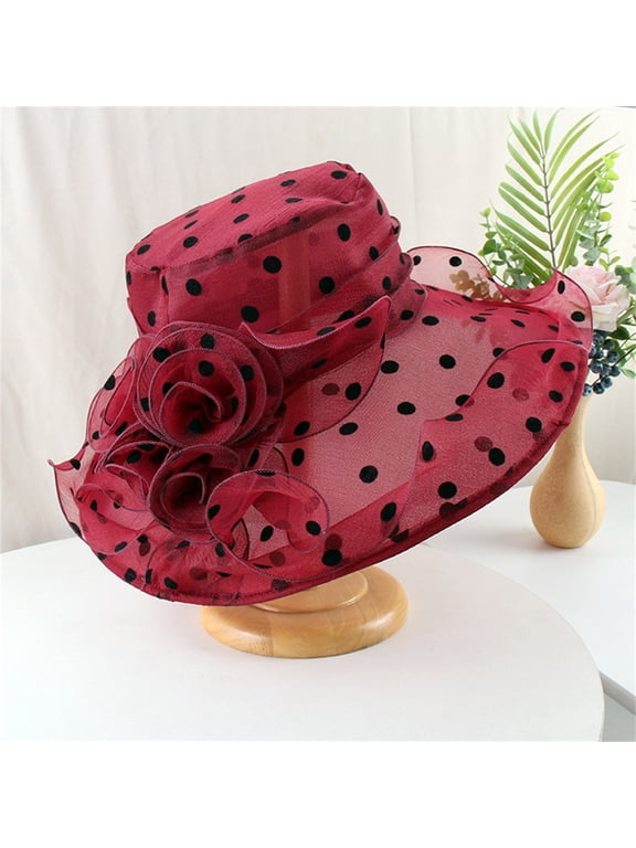 Kentucky Organza Derby Hats for Women Church Tea Fascinator Wide Brim Sun Hat for Ladies Cocktail Tea Party Hat Flower Church Wedding Bridal Straw Caps Wedding Bridal Flower Church Hat Spring