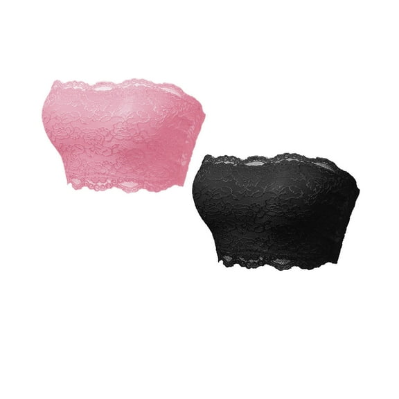 FUNUONY Ladies Top Lace Back Chest Wrapping Underwear 2Pc Strapless Push Up Bras for Women Bandeau Bra Padded Bralette Bra Seamless Tube Top Stretchy Casual Crop Top Going Out Summer Tank