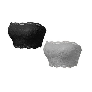 FUNUONY Ladies Top Lace Back Chest Wrapping Underwear 2Pc Strapless Push Up Bras for Women Bandeau Bra Padded Bralette Bra Seamless Tube Top Stretchy Casual Crop Top Going Out Summer Tank