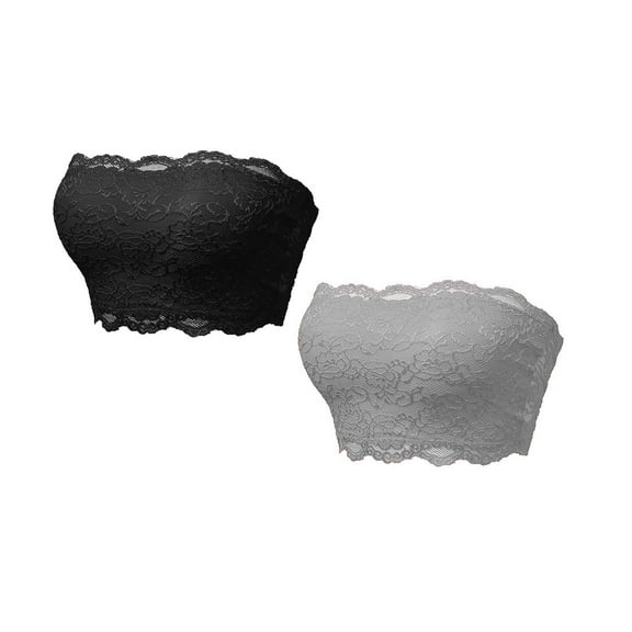 FUNUONY Ladies Top Lace Back Chest Wrapping Underwear 2Pc Strapless Push Up Bras for Women Bandeau Bra Padded Bralette Bra Seamless Tube Top Stretchy Casual Crop Top Going Out Summer Tank