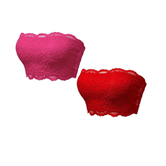 FUNUONY Ladies Top Lace Back Chest Wrapping Underwear 2Pc Strapless Push Up Bras for Women Bandeau Bra Padded Bralette Bra Seamless Tube Top Stretchy Casual Crop Top Going Out Summer Tank