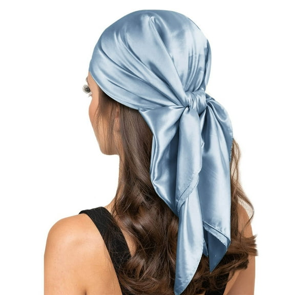 FUNUONY Large Square Satin Head Scarf - Silk Hair Scarf Square Hair Bandanas Large Scarf Sleeping Head Wraps for Women Solid Satin Square Head Scarf Lightweight Scarves Hair Neckerchief Light Blue