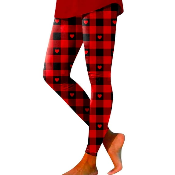 FUNUONY Leggings for Women Legging Pants for Women Straight Leg Yoga Leggings Heart Womens Soft Plus Size Tall Leggings Heart Leggings Heart Tights Leggings with Pockets for Women Red M