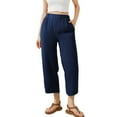 thumbnail image 1 of FUNUONY Lightweight Wide Leg Cropped Pants for Women High Waisted Loose Casual Lounge Travel Work Sweatpants Summer Fashionable Solid Color Loose Cotton Linen Elastic Pleated Pants Dark Blue L, 1 of 9