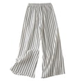 thumbnail image 1 of FUNUONY Lightweight Wide Leg Cropped Pants for Women High Waisted Loose Casual Lounge Travel Work Sweatpants Summer Retro Cotton and Linen Striped Loose Straight Leg Cropped Pants White Xxl, 1 of 6
