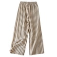 thumbnail image 1 of FUNUONY Lightweight Wide Leg Cropped Pants for Women High Waisted Loose Casual Lounge Travel Work Sweatpants Summer Retro Cotton and Linen Striped Loose Straight Leg Cropped Pants Beige L, 1 of 6