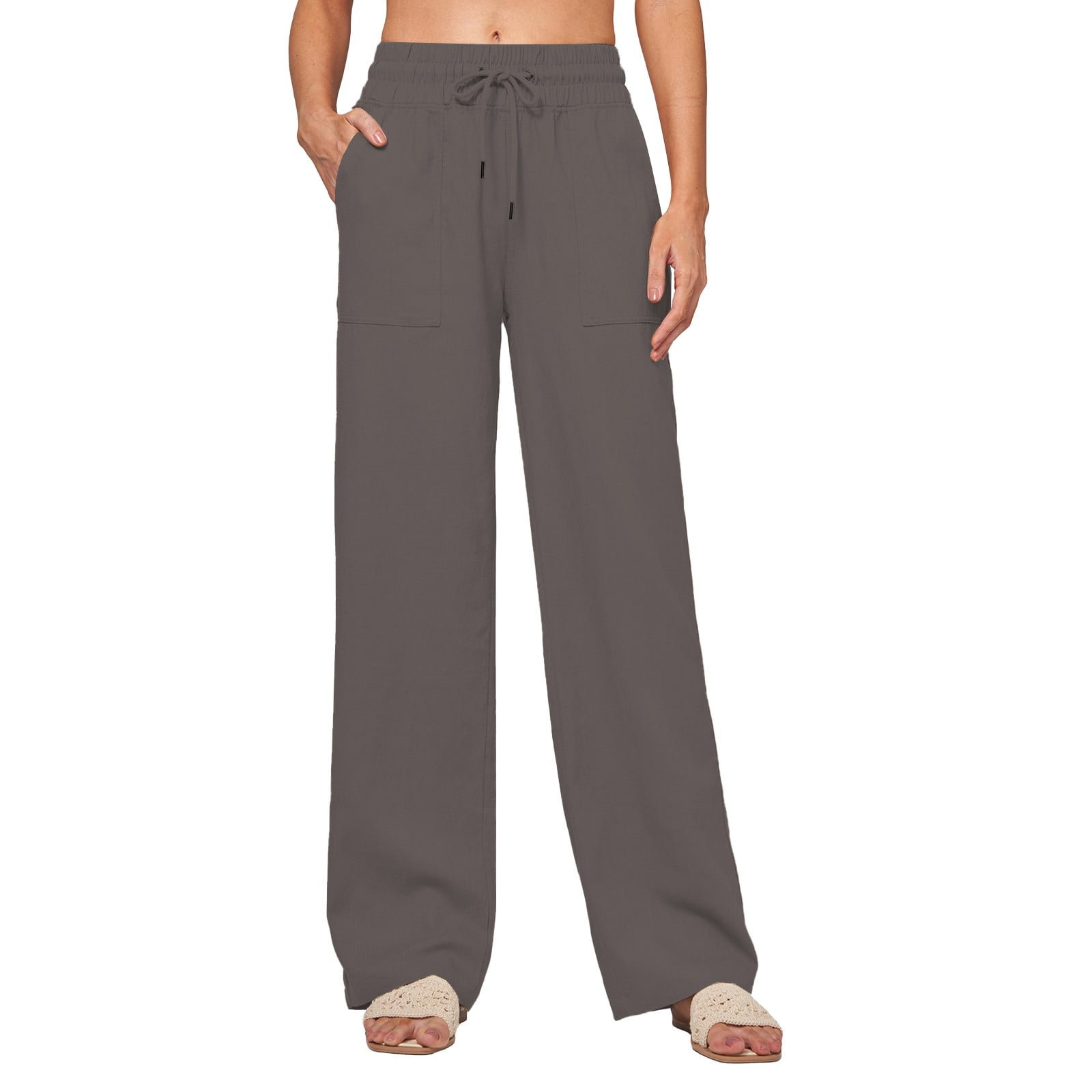 Women Summer Pure Color Linen Wide-leg Pants