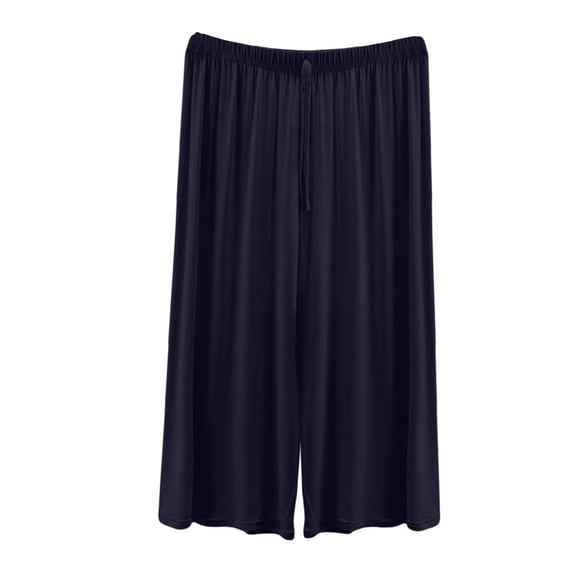 FUNUONY Pajama Capri Pants for Women Soft Comfy Pajama Bottoms Casual Stretch Wide Leg Pants Lightweight Lounge Cropped Pants Half Shorts for Under Dresses Half Culotte Shorts Split Skirt Blue Xxl