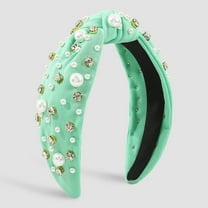 FUNUONY Pearl Headband Knotted for Women Girls, Rhinestone Top Knot Crystal Headband Jeweled Fashion Headpiece Wide Head Band for Women's Hair Accrssories Vintage Wide Top Knot Pearls Hair Hoops