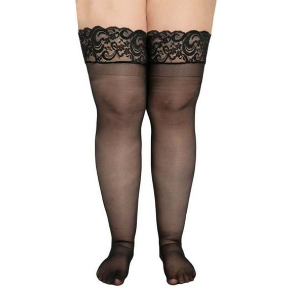 FUNUONY Plus Size Thigh High Stockings Women Lace Anti-Slip Stay Up Sheer Pantyhose Stockings for Women Lace Garter Belt Stocking G String Underwear Black D