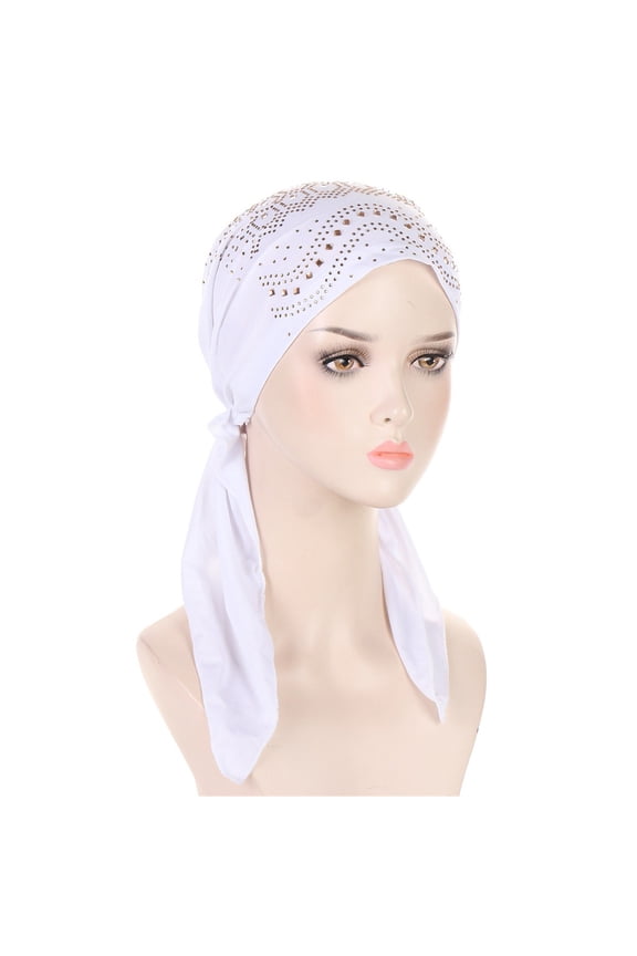 Pre Tied Chemo Head Scarf for Women - Slip On Bandana Headwrap Caps Cancer Turban Sleep Hair Cover Hat Hijab Hat with Hat Stretch Multicolor Solid Color Muslim Hijab Hat Base Hat White