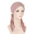 thumbnail image 1 of FUNUONY Pre Tied Chemo Head Scarf for Women - Slip On Bandana Headwrap Caps Cancer Turban Sleep Hair Cover Hat Hijab Hat with Hat Stretch Multicolor Solid Color Muslim Hijab Hat Base Hat Pink, 1 of 4