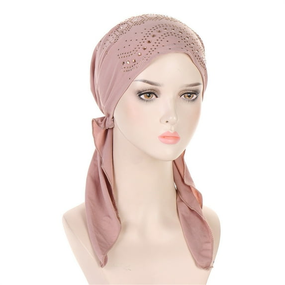 FUNUONY Pre Tied Chemo Head Scarf for Women - Slip On Bandana Headwrap Caps Cancer Turban Sleep Hair Cover Hat Hijab Hat with Hat Stretch Multicolor Solid Color Muslim Hijab Hat Base Hat Pink