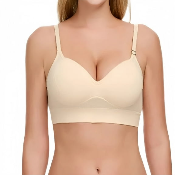 FUNUONY Push Up Bra for Women Women's Original Comfortable Soft Bra Daily with Strong Support Wireless Comfortable No Underwire Bra Full Support Lift Bralette Everyday Seamless Tshirt Bras Beige L