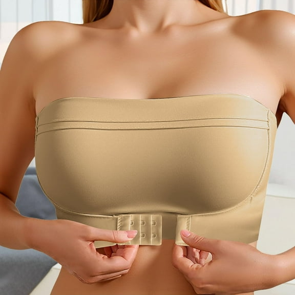 FUNUONY Push Up Strapless Bra Seamless Strapless Bra Front Closure Push Up Strapless Bras for Women Women Front Closure Single Layer Wireless Bra (1Pc) Yellow 32