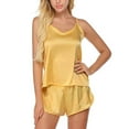thumbnail image 1 of FUNUONY Satin Pajamas for Women Set Pajama Sets for Women 2 Piece Lounge Set Women Pajamas Pajamas Set Nightwear Womens Shorts Satin Set Cami Yellow 3Xl, 1 of 8