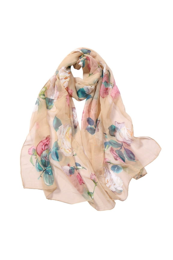 Scarfs for Women Lightweight Print Floral Pattern Scarf Fashion Scarves Sunscreen Wraps Shawls Scarves Simulation Long Scarf Soft Wrap Shawl Printing Women Silk Fashion Scarf Beige One Size
