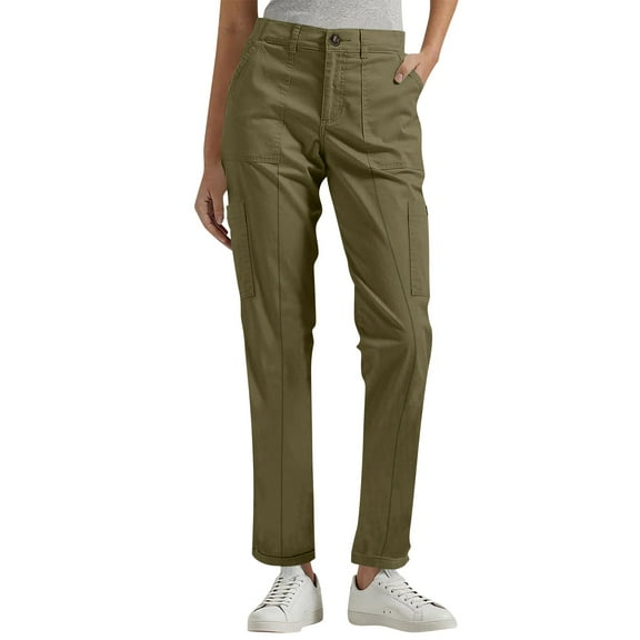 FUNUONY Straight Pants for Women Dress Pants Work Office Slacks Business Casual Pants Womens Pants Solid Color Trousers Elastic Waist Loose Fit Casual Outfits with Pockets Blackish Green Xl