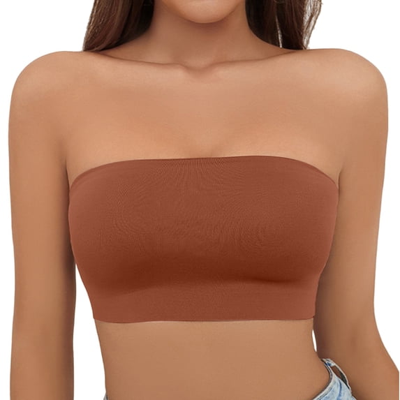FUNUONY Strapless Bra for Women, Wireless Non-Slip Padded Bandeau Bra, Seamless Push Up Tube Top Bralette Women's Traceless Large Anti Drop Off One Shoulder Wrapped Chest Wrapped Up Bra Orange Xl