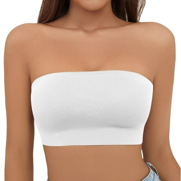 FUNUONY Strapless Bra for Women, Wireless Non-Slip Padded Bandeau Bra, Seamless Push Up Tube Top Bralette Women's Traceless Large Anti Drop Off One Shoulder Wrapped Chest Wrapped Up Bra White Xl