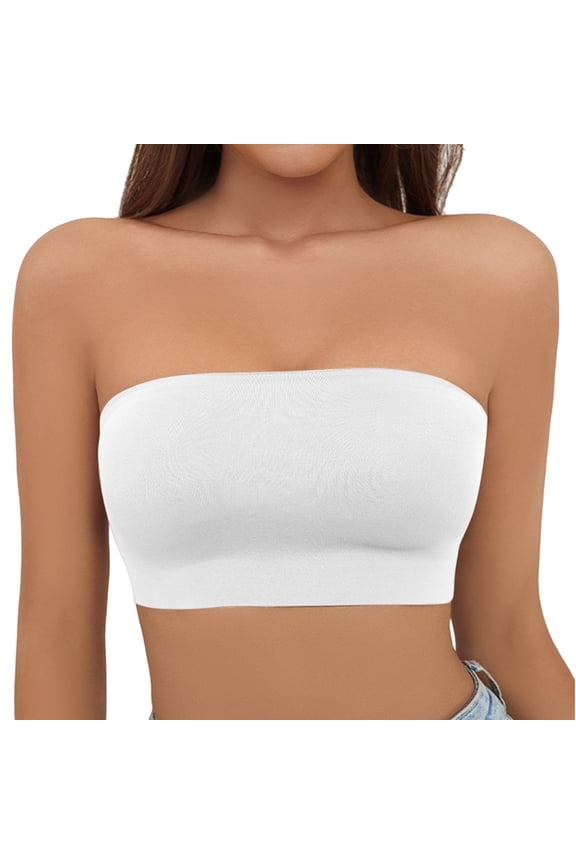 Strapless Bra for Women, Wireless Non-Slip Padded Bandeau Bra, Seamless Push Up Tube Top Bralette Women's Traceless Large Anti Drop Off One Shoulder Wrapped Chest Wrapped Up Bra White M