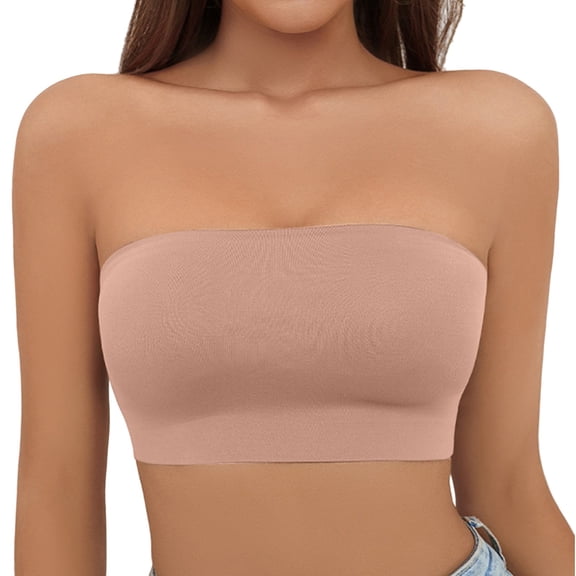 FUNUONY Strapless Bra for Women, Wireless Non-Slip Padded Bandeau Bra, Seamless Push Up Tube Top Bralette Women's Traceless Large Anti Drop Off One Shoulder Wrapped Chest Wrapped Up Bra Pink M