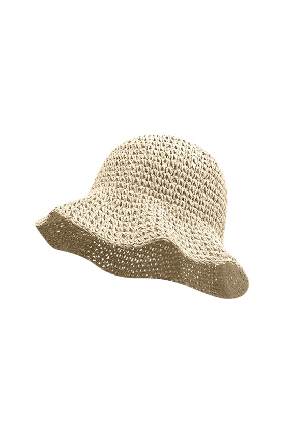 FUNUONY Straw Bucket Hat for Women Wide Brim UV Protection Foldable Packable Crochet Floppy Sun Cap,Breathable Lightweight Woven Beach Fedora Hat for Vacation Travel Shade & Style Beige One Size