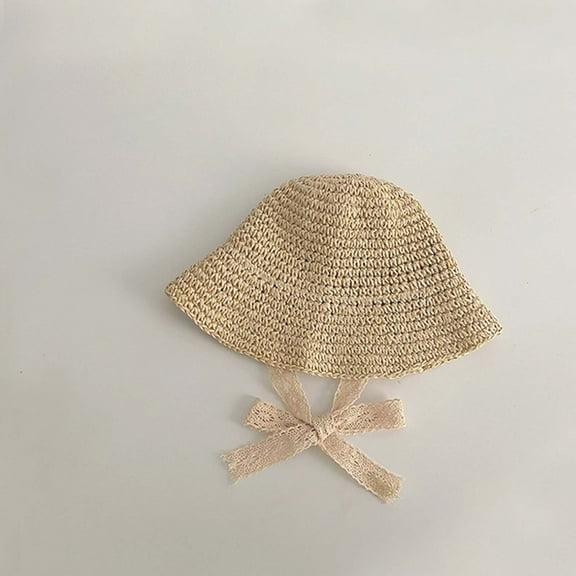 FUNUONY Straw Sun Hat Kids Wide Brim Lace Outdoor Beach Sun Protection Summer Hat Portable Sun Hat Uv Protection Summer Travel Sunhat With Lace Band Baby/Girls/Adult Head Circumference 48Cm Baby Lace
