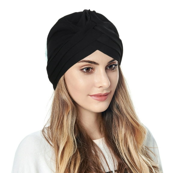 FUNUONY Stretch Turban Hats for Women - African Knot Headwraps Soft Pre Tied Bonnet Hair Wrap Pretied for Black Women Womens Casual Head Hat Cap Headwear Muslim Turban Cap Headwrap Turban Cap Black