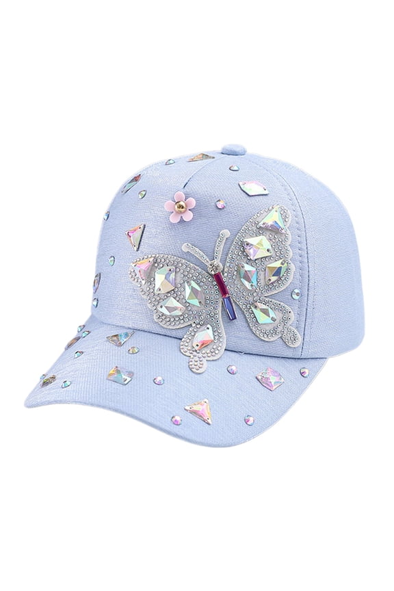 FUNUONY Sun Hat for Women Summer Y2K Bling Rhinestone Crystal Butterfly Sequin Duckbill Hat,Breathable blended fabric Adjustable Trucker Sun Visor Cap,Daily Sports Casual Baseball Cap Blue One Size