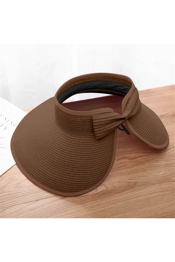 Sun Hats for Women Fashionable Womens Wide Brim Hat Roll-Up Straw Sun Visor Hat Sun Visor Hats for Women Wide Brim Visors Womens Foldable Beach Visors Roll Up Beach Hat Coffee One Size