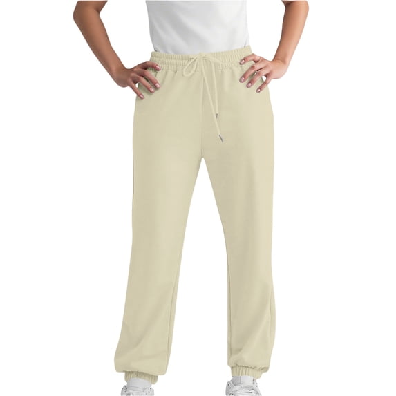 FUNUONY Sweatpants Women Fall Fashion 2025 Baggy Joggers Workout Lounge Lightweight Comfy High Waisted Athletic Sweat Pants Fleece Baggy Sweatpants Wide Straight Leg Pants Winter Clothes Beige L