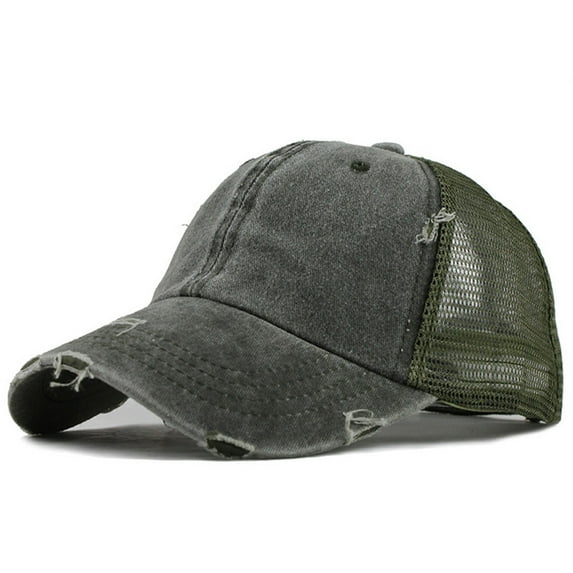FUNUONY Trucker Hat Baseball Cap Snapback Fitted Hats for Men Women Snap Closure Design Breathable Mesh Side Durable Buns Plain Cap Ponytail Visor Trucker Unihat Messy Caps Green One Size