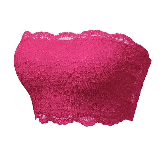 FUNUONY Tube Tops for Women with Built In Bra Strapless Bras for Women Ladies Seamless Top Lace Beauty Back Chest Wrapping Underwear Hot Pink S