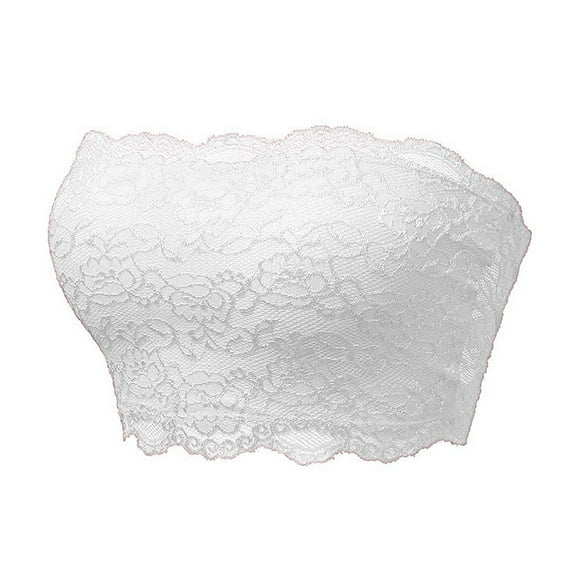 FUNUONY Tube Tops for Women with Built In Bra Strapless Bras for Women Ladies Seamless Top Lace Beauty Back Chest Wrapping Underwear White S
