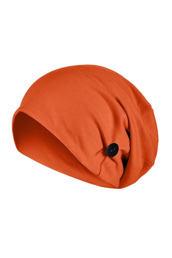 Turbans for Women Cotton Turban with Buttons Muslim Ruffle Cap Inner Hijab Caps Solid Sleep Caps Chemo Caps for Cancer Patients Full Coverage Undercap Orange One Size