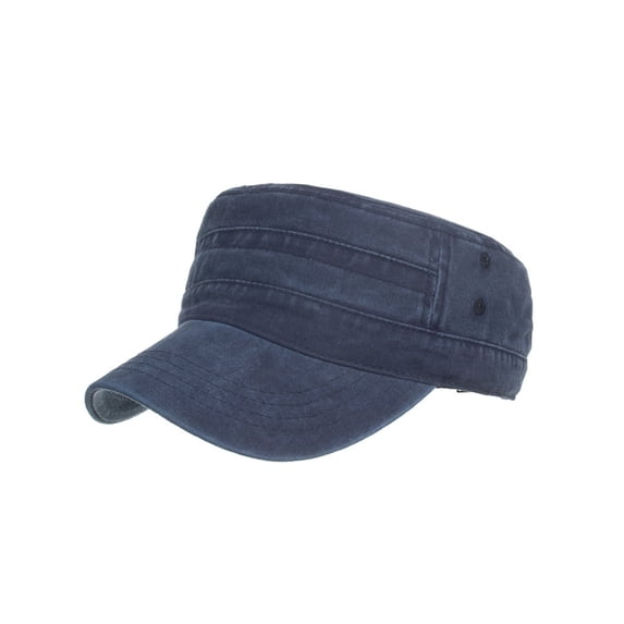 FUNUONY Unisex Cadet Army Cap Military Adjustable Washed Flat Top Hat for Men Women Design Top Cadet Caps Cotton Caps Flat Cap Caps Navy One Size