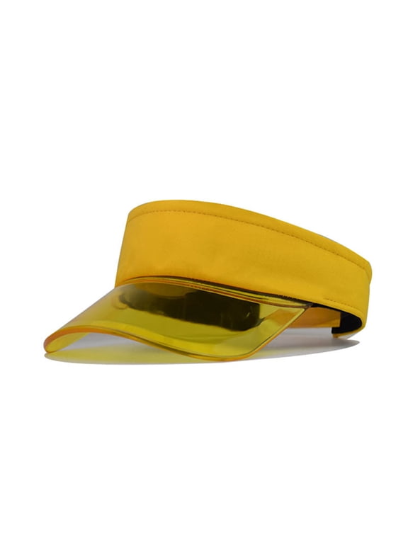 Unisex Plastic Sun Visors Hats Clear Cap for Men Women Sports Outdoor Large Brim Summer Beach Cap Sun Color Cap Transparent Fashion Solid Women Visor Caps Yellow One Size