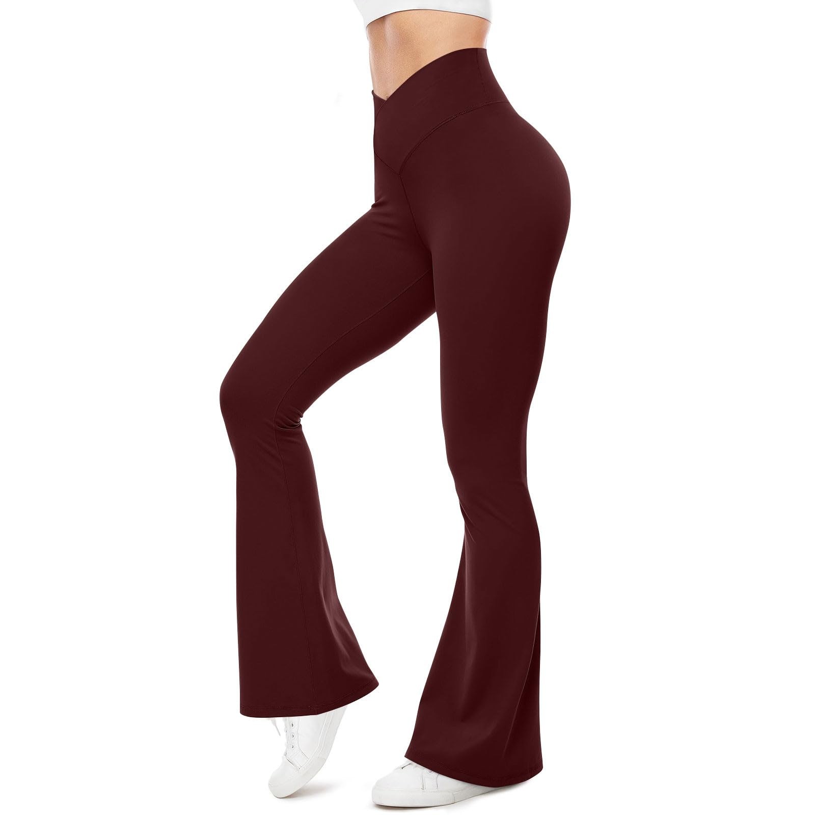Sogetdo Women's Flare Leggings 31" Wide Leg No Front Seam Tummy Control