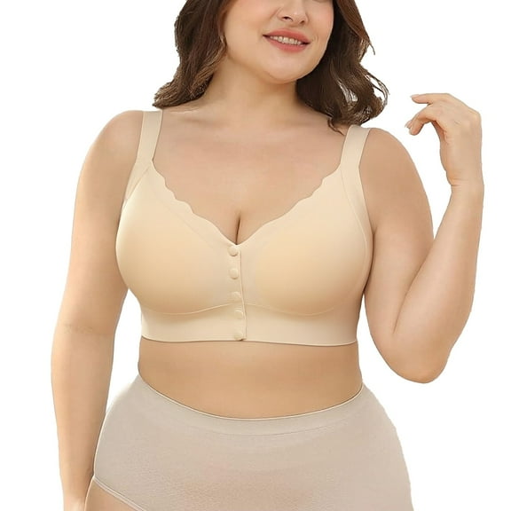 FUNUONY V Neck Front Closure Bras for Women Wireless Full Coverage Mastectomy Bralettes Comfortable Seamless Everyday Bra Breathable Wireless Bras No Underwire Support Everyday Bras Beige 3Xl