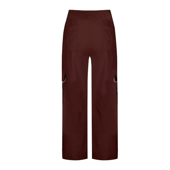 FUNUONY Wide Leg Pants Woman High Waisted Dress Work Pants Women Business Casual Trousers Slacks with Pockets Solid Color Pocket Work Pants Long Pants and Casual Pants for Women's Daily Use Red Xxl
