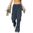 thumbnail image 1 of FUNUONY Wide Leg Pants Woman High Waisted Dress Work Pants Women Business Casual Trousers Slacks with Pockets Straight Tube Loose Temperament Corduroy Overalls Elastic Waist Pants Navy 3Xl, 1 of 6