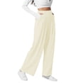 thumbnail image 1 of FUNUONY Wide Leg Pants Woman Pull On Stretchy Work Dress Pants High Waisted Business Casual Trousers Slacks Solid Color Straight Loose Yoga Pants Streetwear Stretchy Baggy Joggers Pants Beige L, 1 of 9