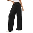 thumbnail image 1 of FUNUONY Wide Leg Pants for Women High Waisted Palazzo Pants Work Casual Flowy Loose Trousers with Pockets Women's Solid Color Ribbed Brushed Elastic Waist Casual Pants Black L, 1 of 9