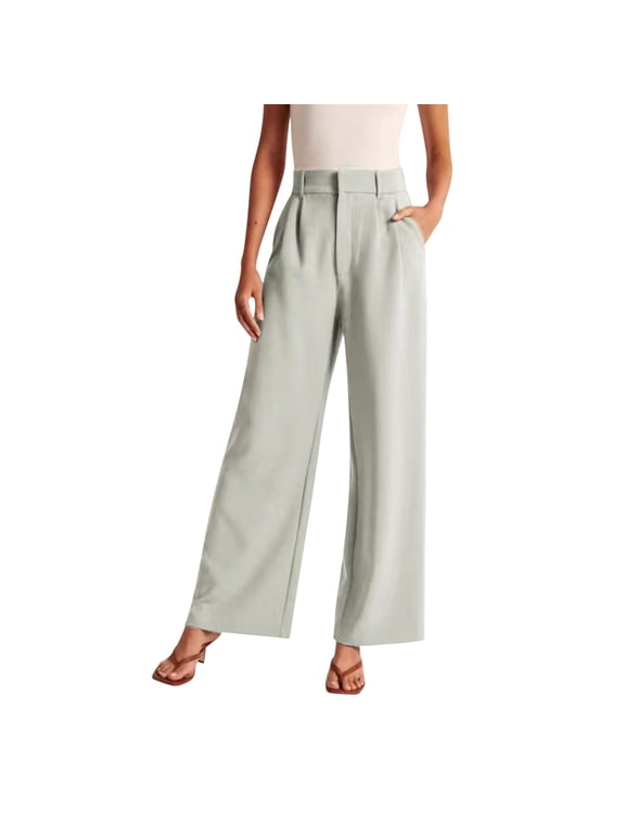Wide Leg Work Pants Women Pull On Dress Pants High Waisted Business Casual Trousers Slacks for Women Lightweight Tailored Fabric Wide Leg Pants Wide Leg Pants Pants with Pockets Mint Green Xs