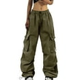 thumbnail image 1 of FUNUONY Women Baggy Cargo Pants Trendy Casual Parachute Track Pants Elastic Waist Lightweight Joggers Hiking Pants Women Elastic High Waist Cargo Pants Multiple Pockets Jogger Pant Green Xxl, 1 of 9