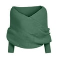 thumbnail image 1 of FUNUONY Women Casual V Neck Long Sleeve Sweaters Cross Wrap Front Off Shoulder Asymmetric Hem Knitted Crop Solid Pullover Women Solid Scarf Sleeve Crochet Knit Long Soft Winter Shawl Green, 1 of 1