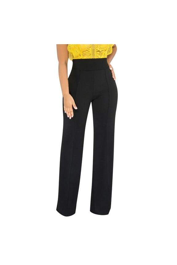Women Dress Pants Straight Leg Pull On Work Pants High Waist Bootcut Trousers Business Casual Slacks Stretchy Straight Leg Pants Comfy Solid Classic Wide Leg Long Pant Slacks Work Black Xl